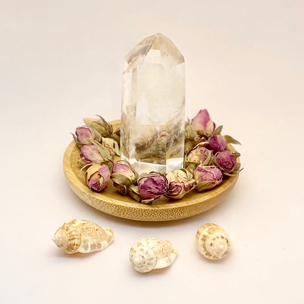 Rock Crystal and Rose - Crystal Focal Point Rock Crystal and Rose - Crystal Focal Point